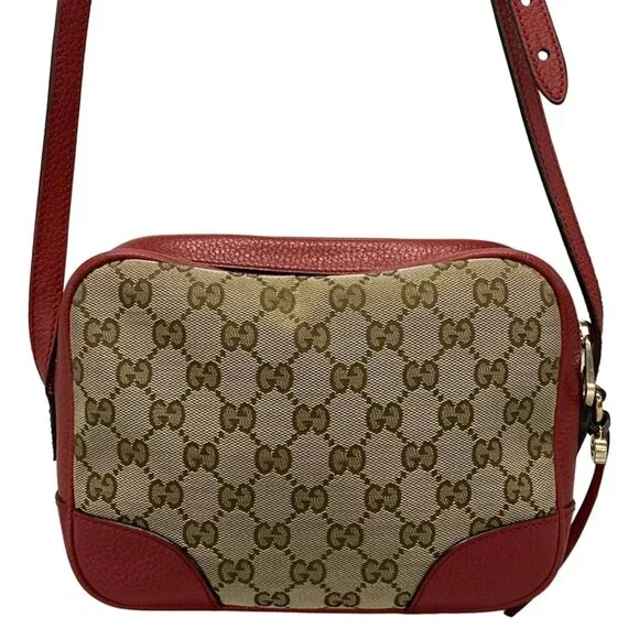GUCCI Bree/GG Beige Dark Brown Red Jacquard Leather - Shoulder Bag 506-060625